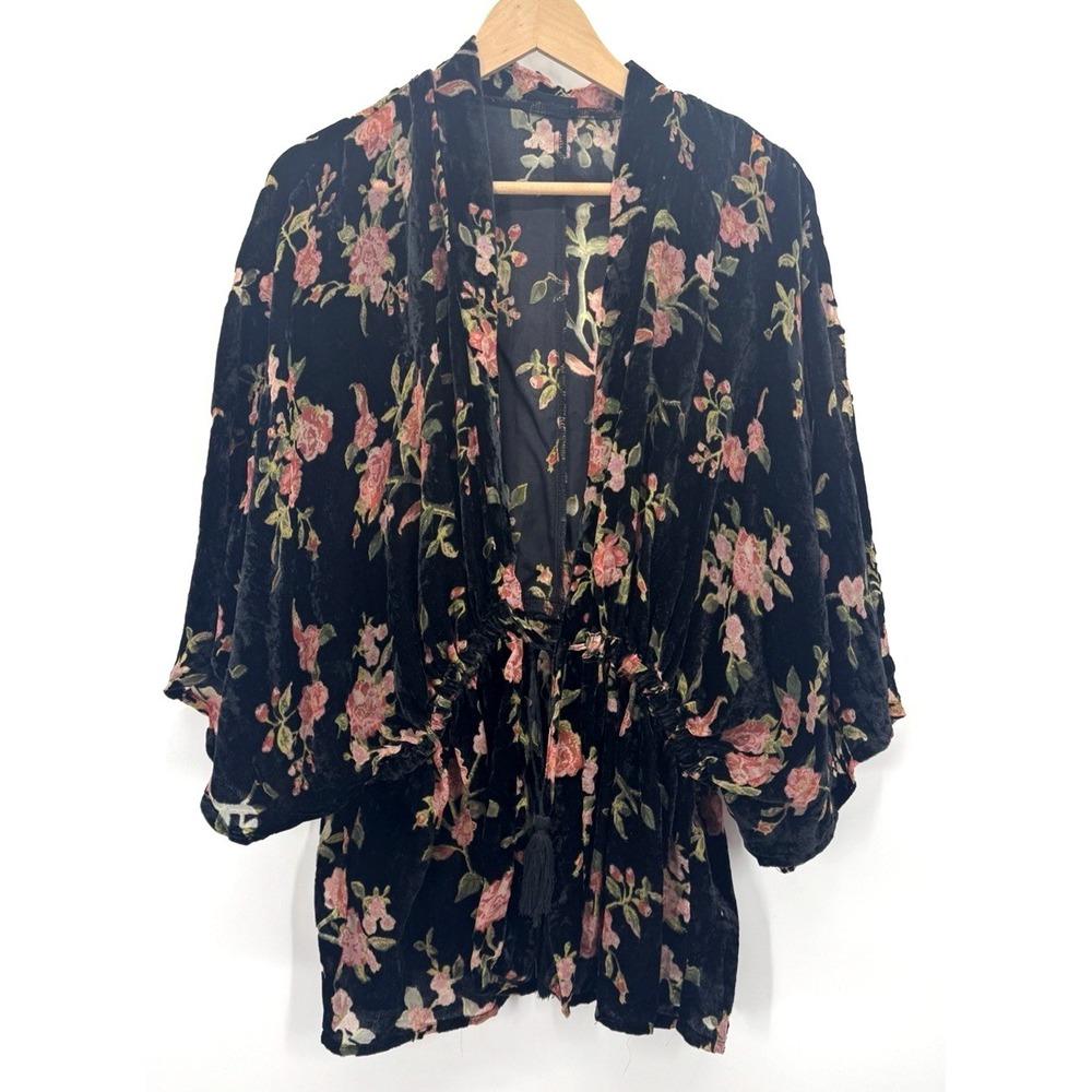 Whimsigoth Storia Womens Large Cardigan Black Floral Velvet Burnout Fairy Grunge